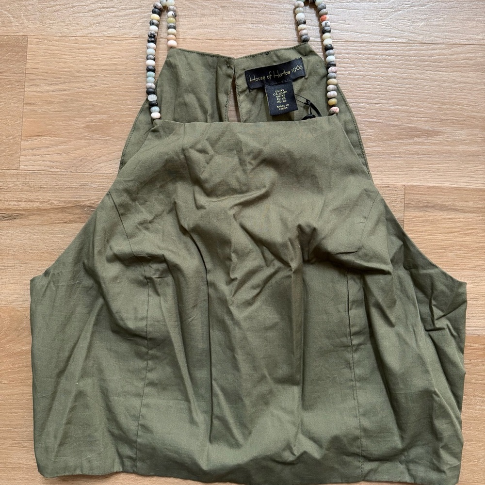 NWT. House of Harlow 1960 Olive Halter Top, Size XS